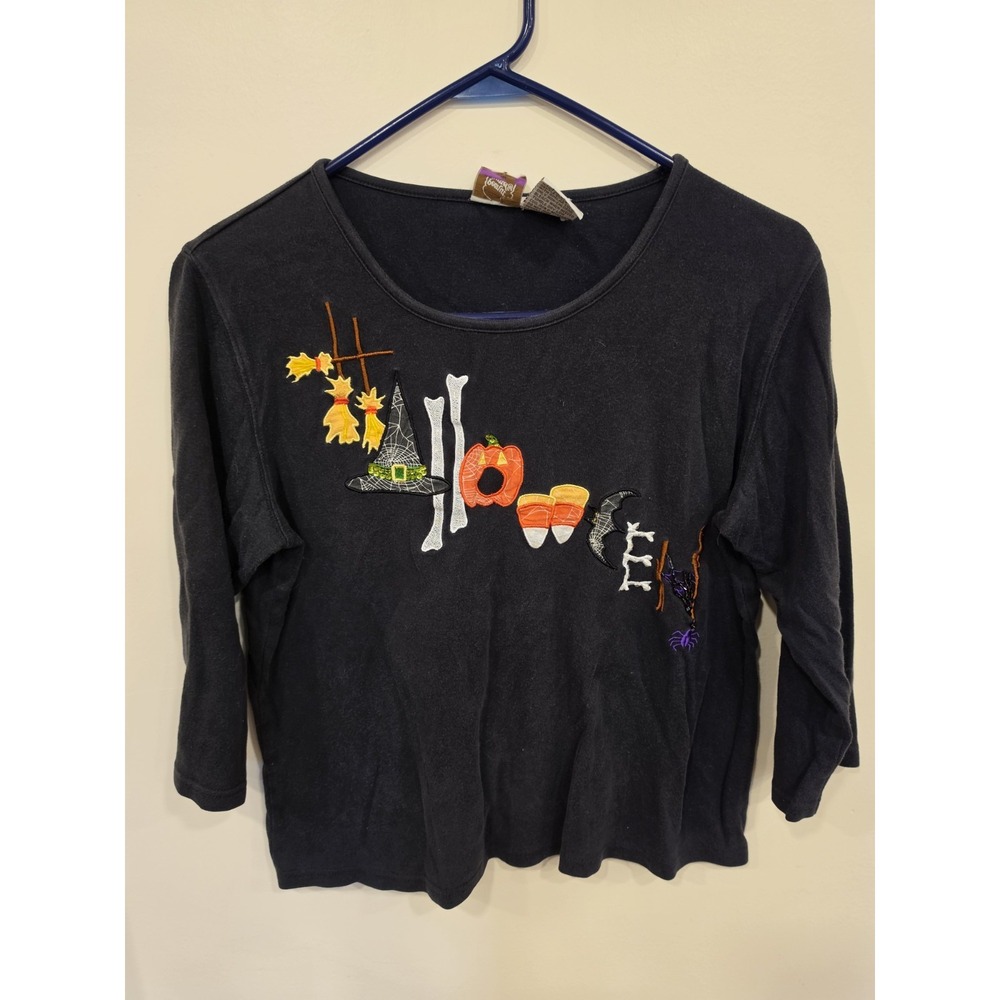 Vintage 90s Y2K Halloween Shirt Womens Medium Embroidered Embellished
